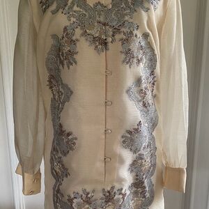 Vintage Mod Elegant Cream and Gray Women's dress size medium